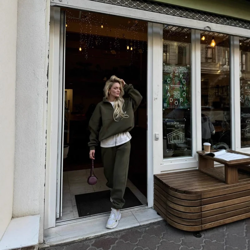 Damen Lässiger Oversized Hoodie und Jogginghose Set Nord Taschen