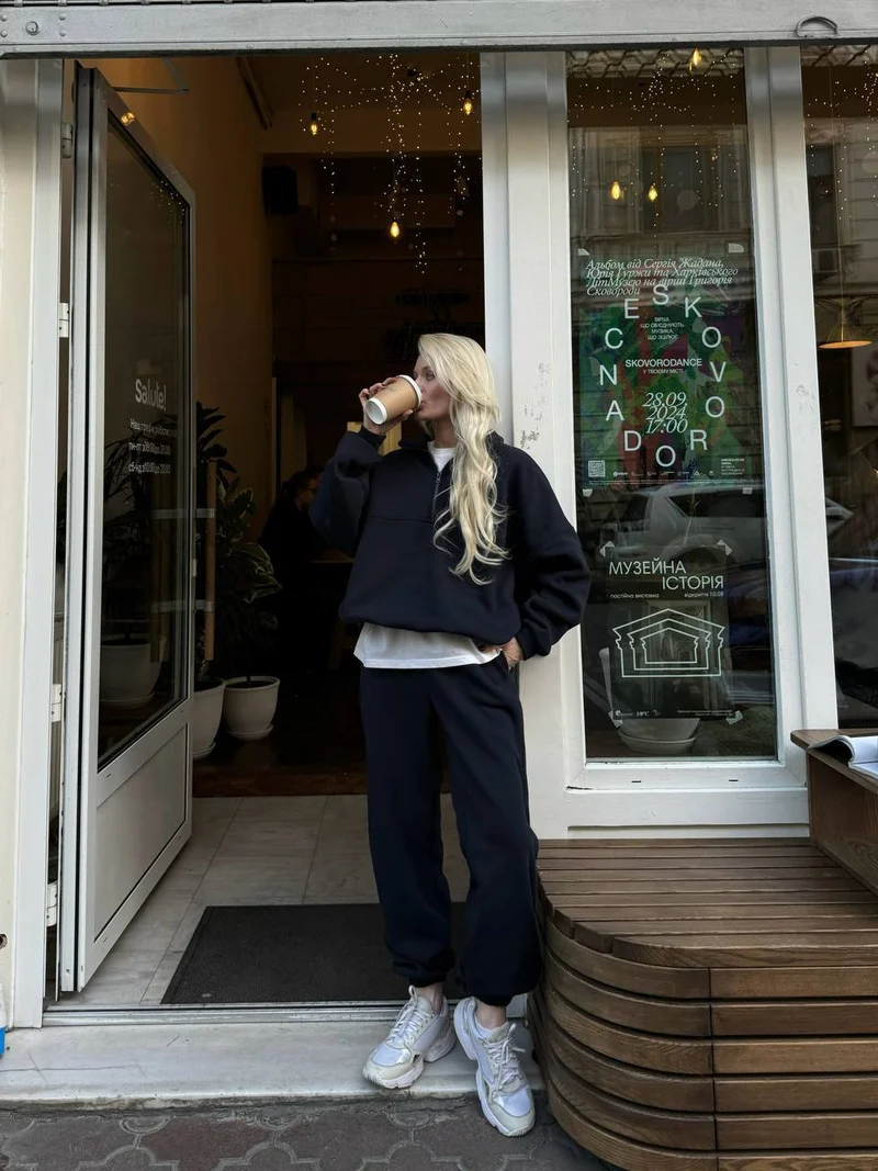 Damen Lässiger Oversized Hoodie und Jogginghose Set Nord Taschen