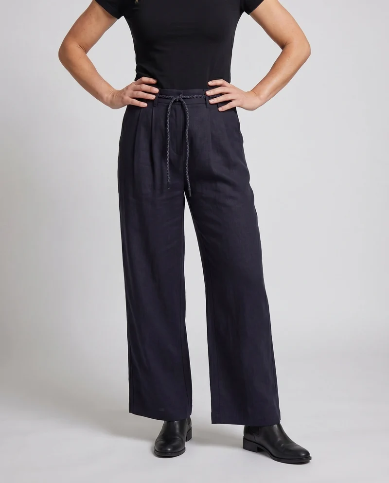 Damen Leinenhose mit stylischem Bindegürtel und elastischem Bund