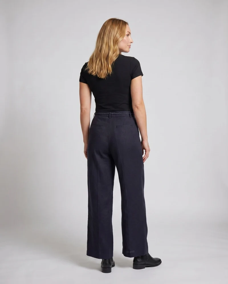 Damen Leinenhose mit stylischem Bindegürtel und elastischem Bund