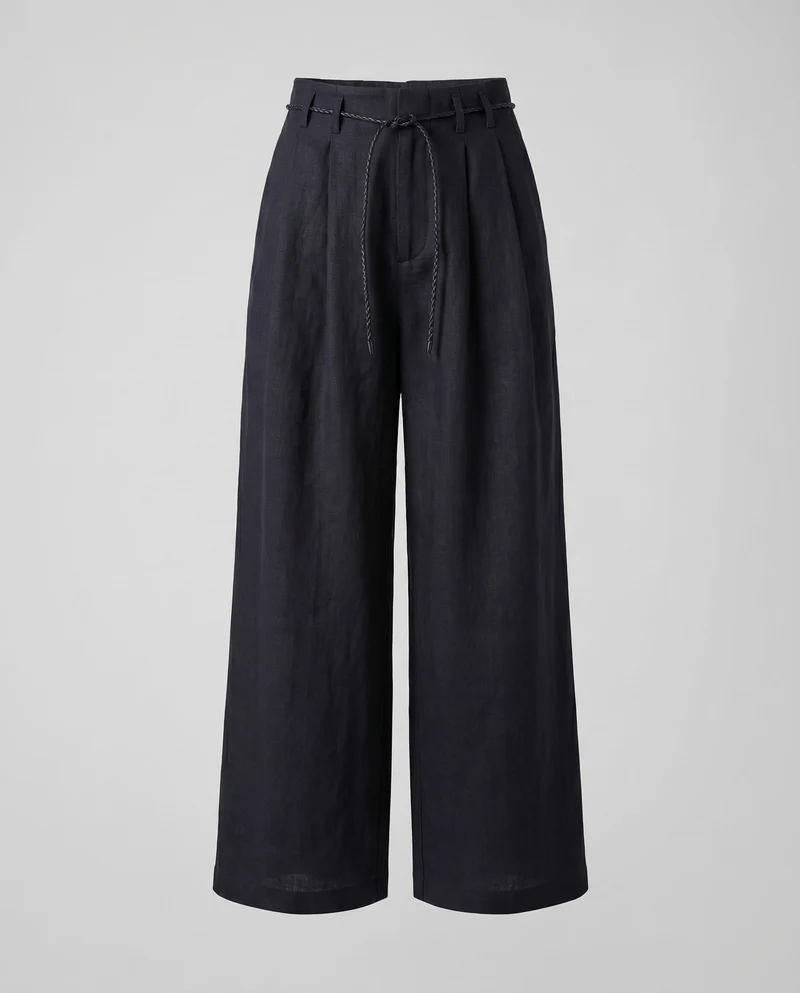 Damen Leinenhose mit stylischem Bindegürtel und elastischem Bund