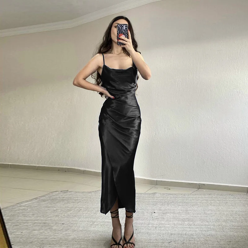 Damen elegante Abendrobe mit Drapierung und seitlichem Schlitz