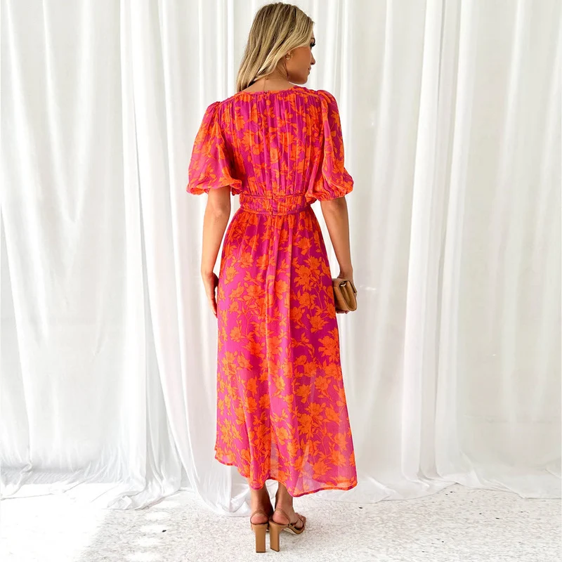 Damen Maxikleid mit voluminösen Ärmeln