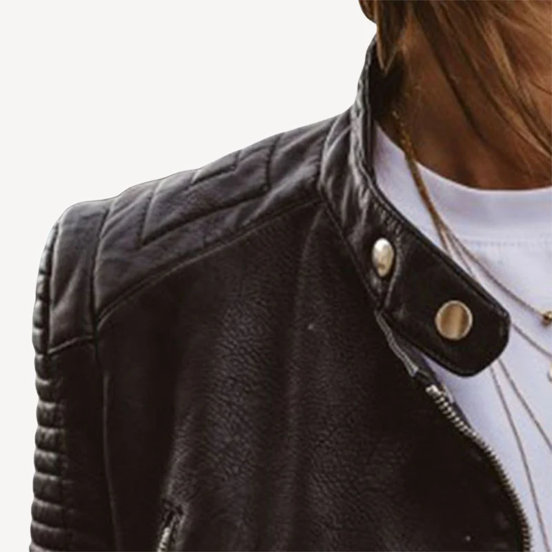 Schwarze Lederbikerjacke für Frauen