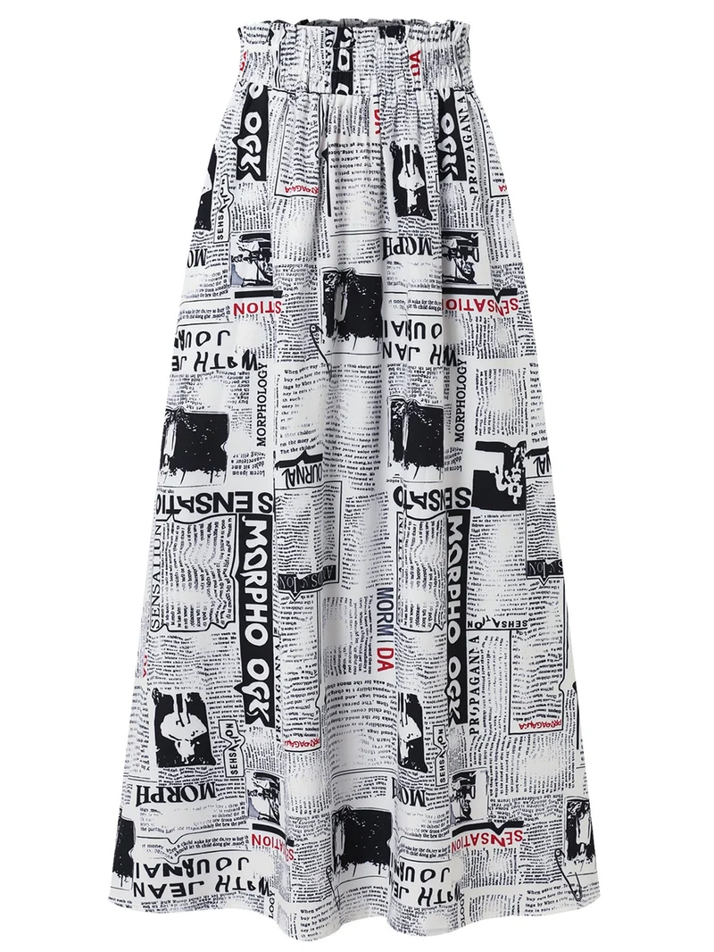 Damen Maxirock mit innovativem Zeitungsdruck Nord Taschen