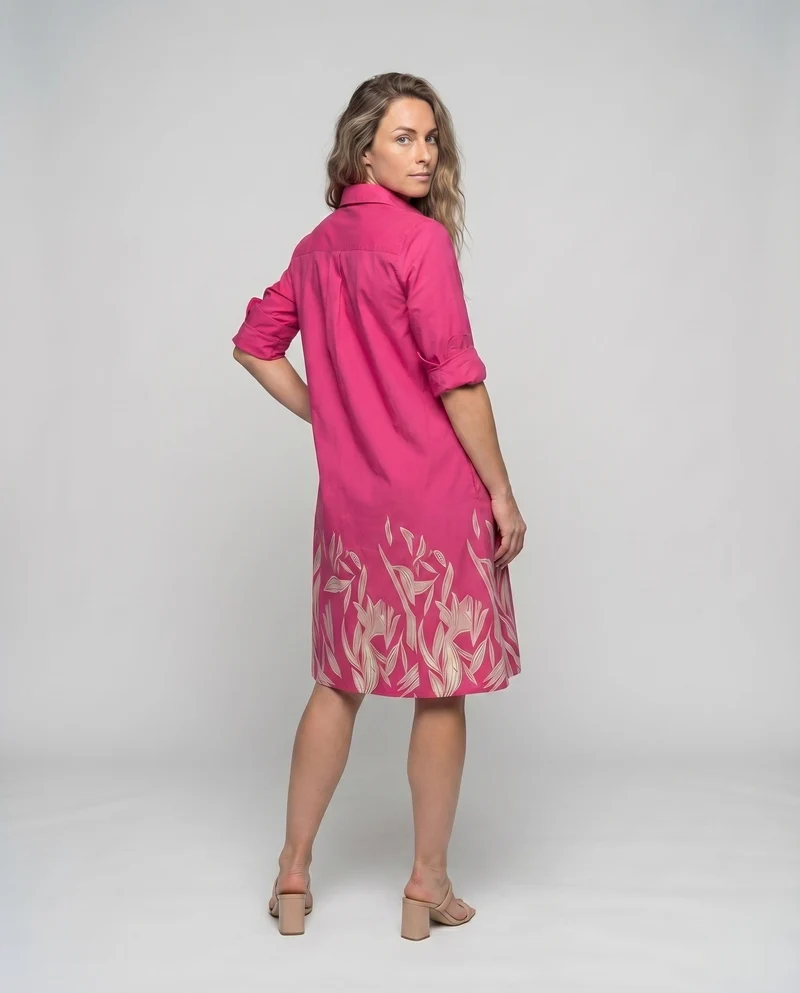 Damen Hemdkleid Floraler Saumprint Knopfleiste Eingrifftaschen