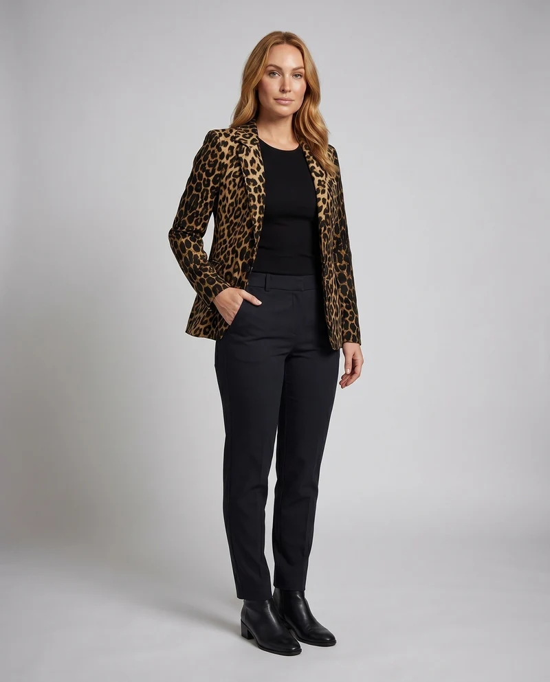 Damen Eleganter Blazer mit animalischem Muster und tailliertem Schnitt