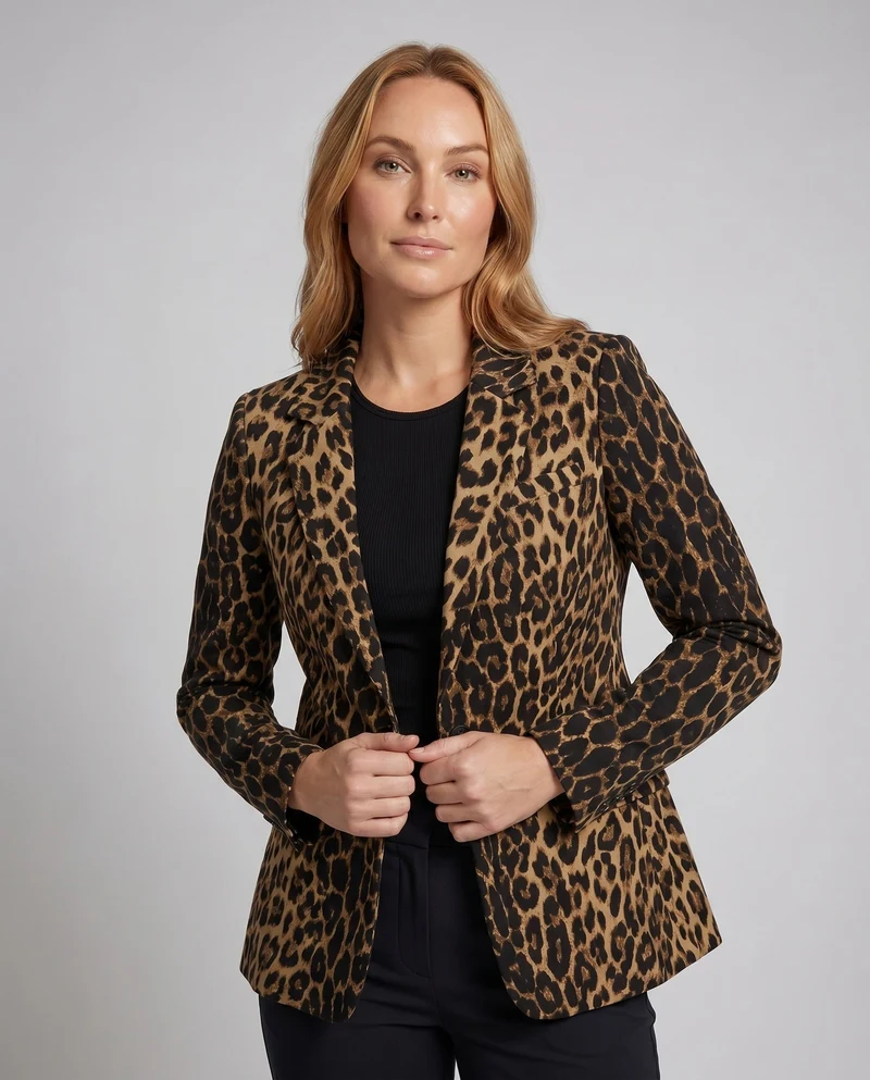 Damen Eleganter Blazer mit animalischem Muster und tailliertem Schnitt