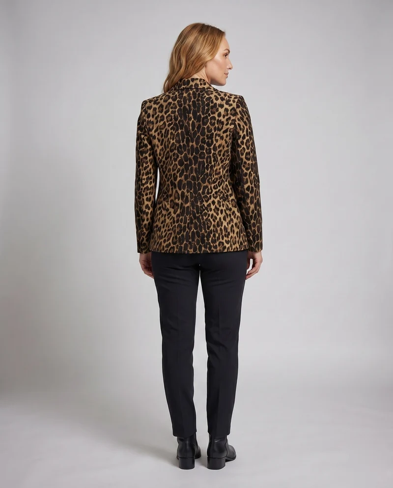 Damen Eleganter Blazer mit animalischem Muster und tailliertem Schnitt