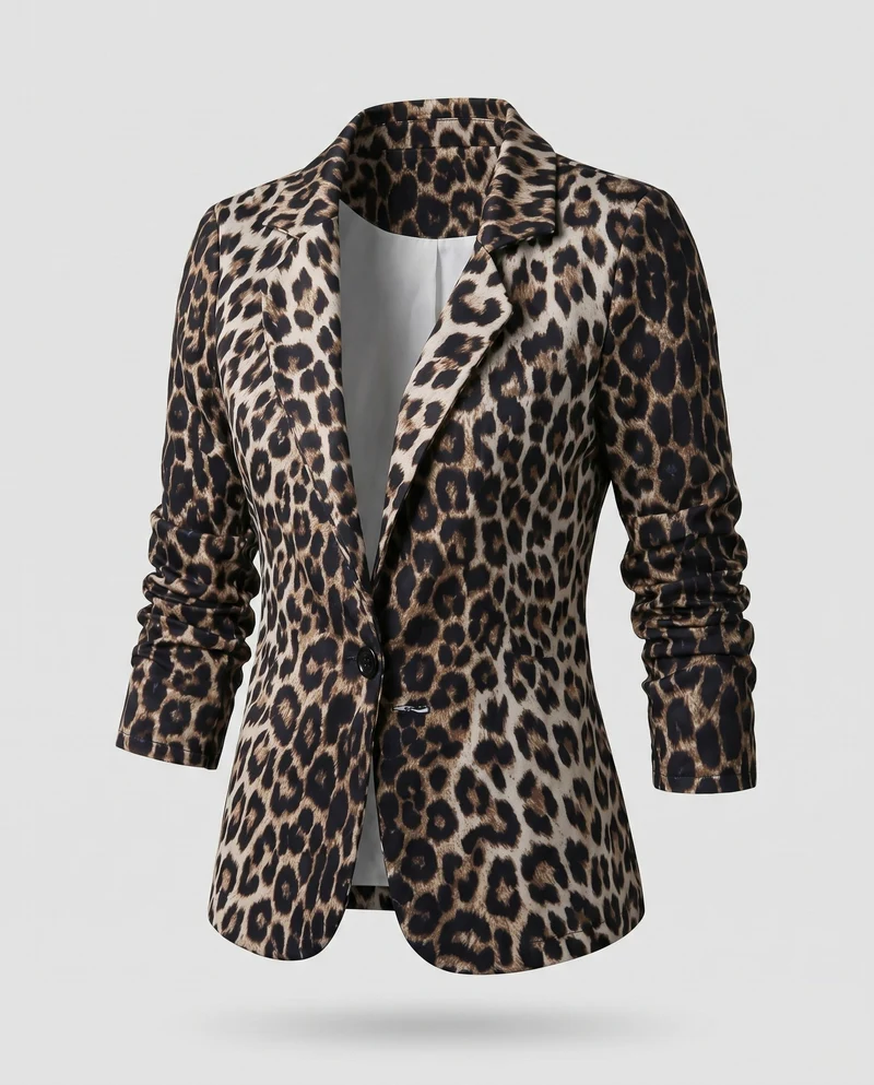 Damen Eleganter Blazer mit animalischem Muster und tailliertem Schnitt