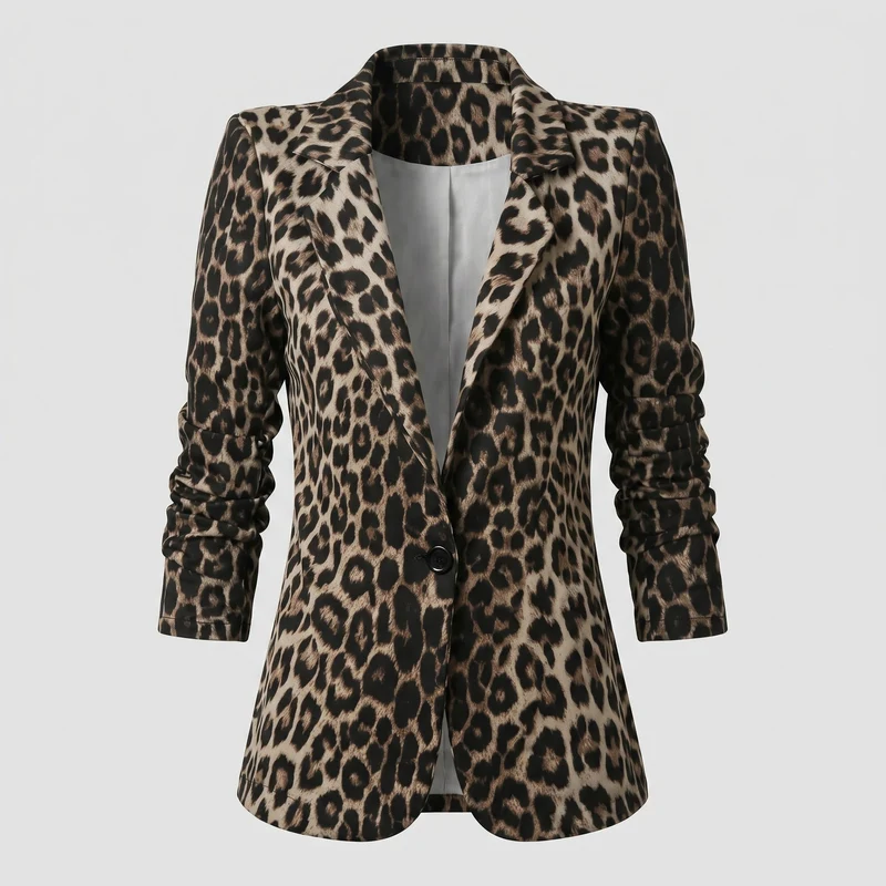 Damen Eleganter Blazer mit animalischem Muster und tailliertem Schnitt