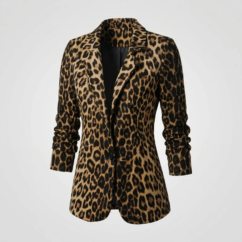 Damen Eleganter Blazer mit animalischem Muster und tailliertem Schnitt