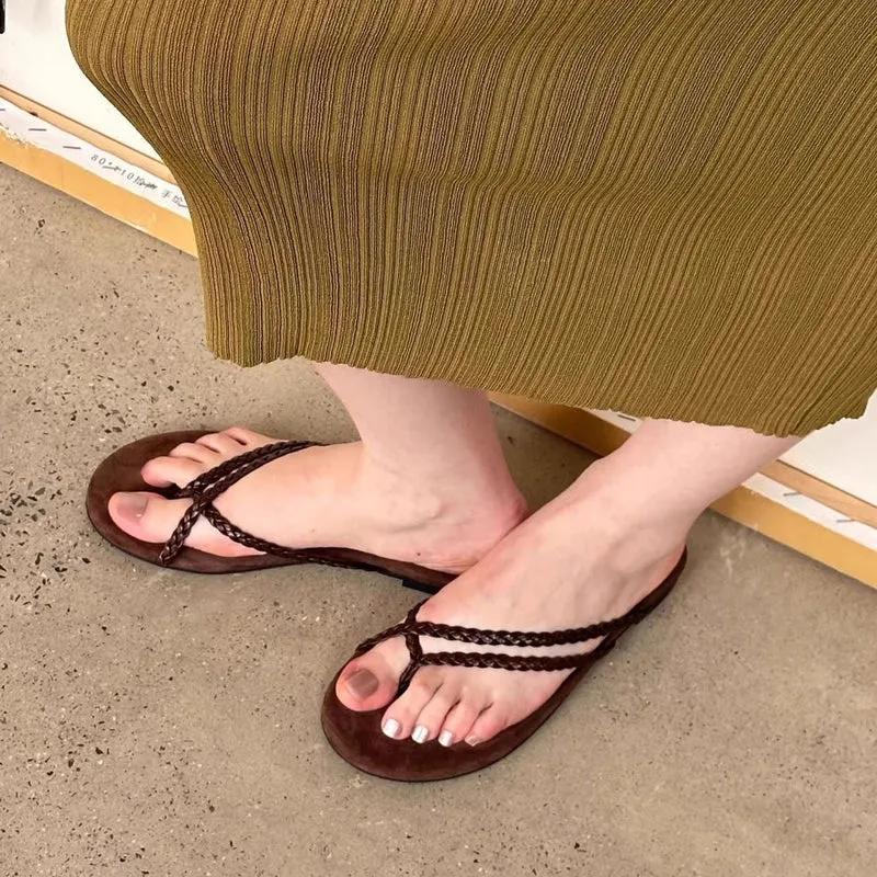 Damen Zehentrenner-Sandalen mit geflochtenem Riemendesign und rutschfester Sohle Nord Taschen