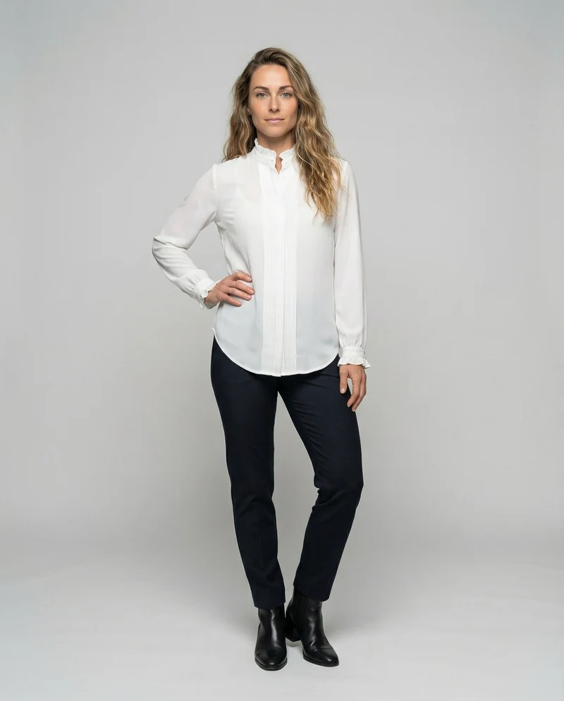 Damen Rüschenbluse Stehkragen Feminine