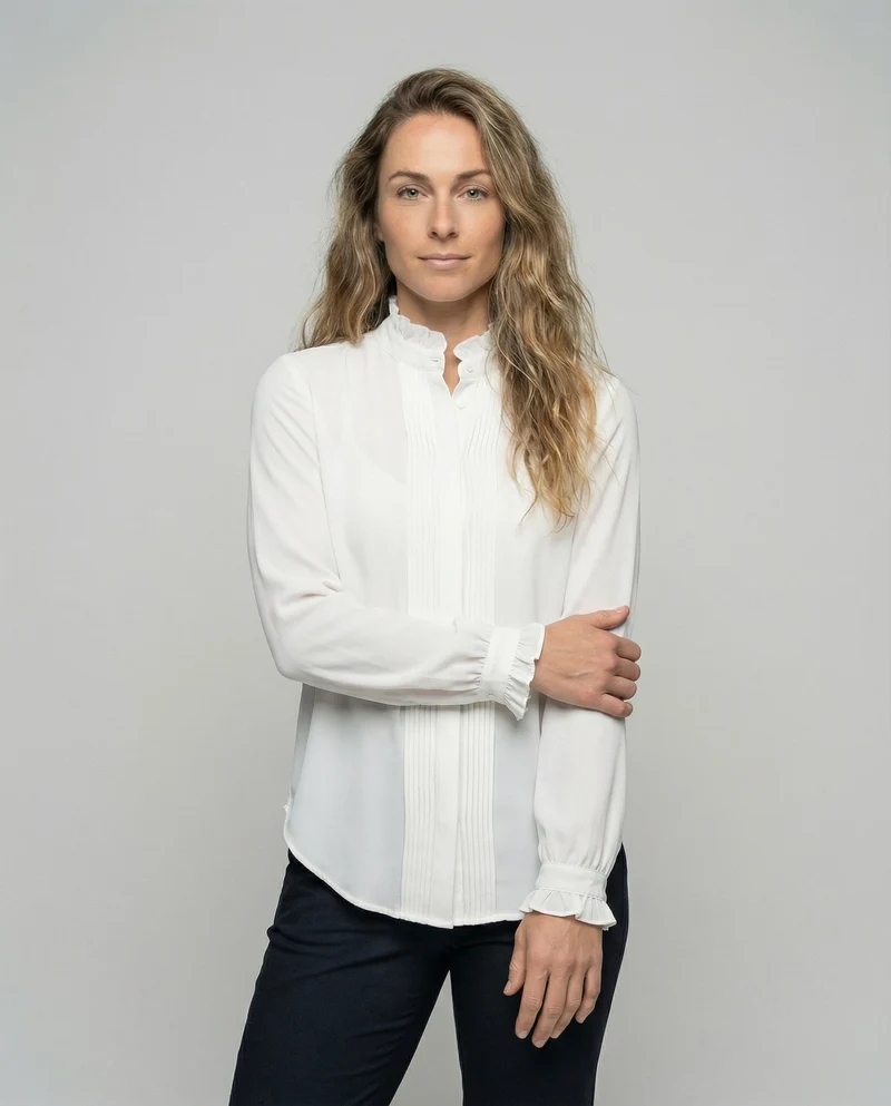 Damen Rüschenbluse Stehkragen Feminine