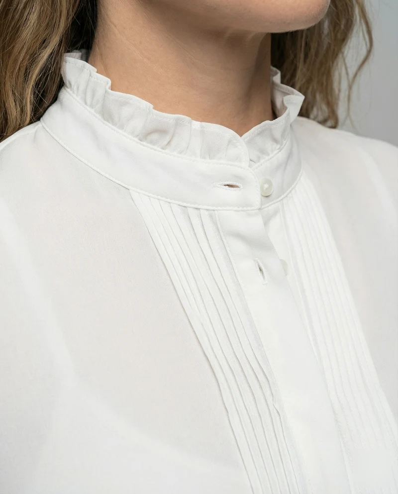 Damen Rüschenbluse Stehkragen Feminine
