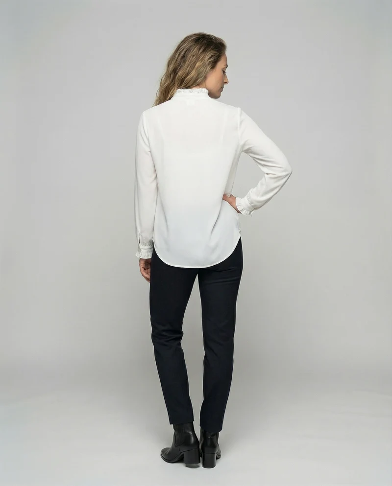 Damen Rüschenbluse Stehkragen Feminine