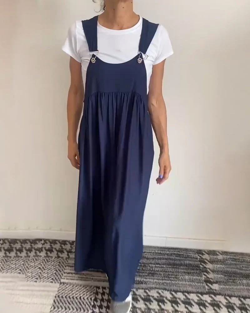 Kleid Lässig Einfarbig Hosenträger