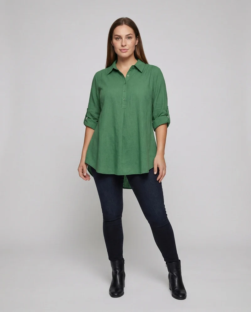 Damen A-Linien Halbe Knopfleiste Baumwollmischung Hemdbluse