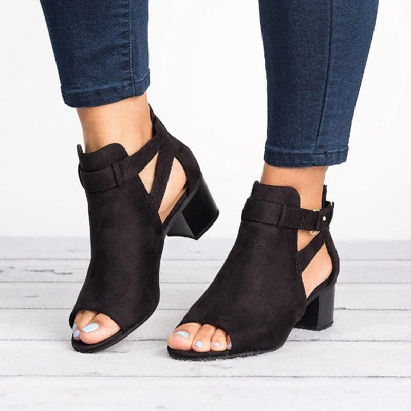 Damen Offene Absatzsandalen mit modischen Riemchen und stabiler Laufsohle