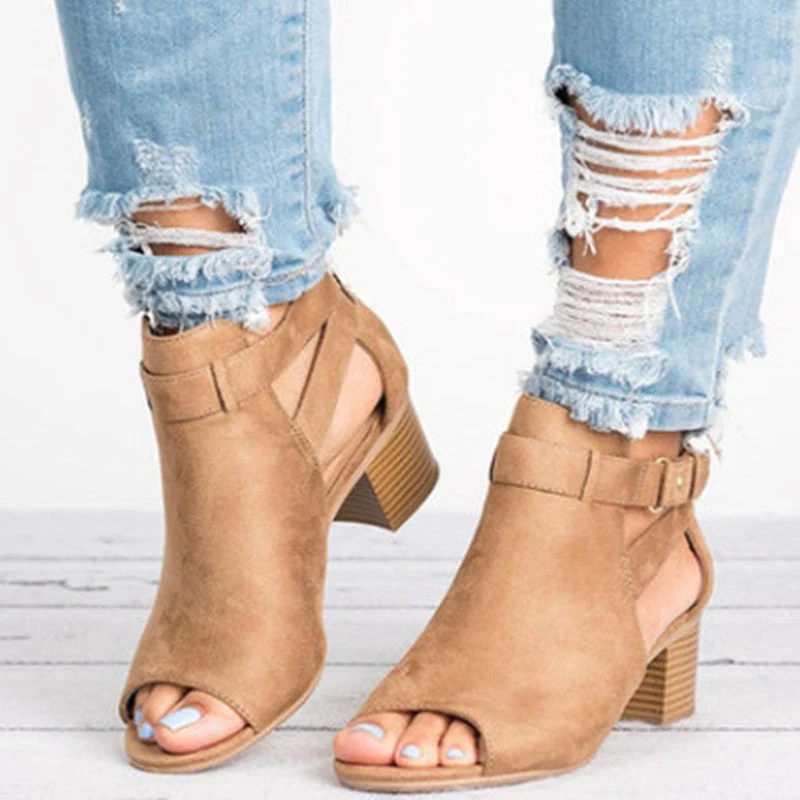 Damen Offene Absatzsandalen mit modischen Riemchen und stabiler Laufsohle