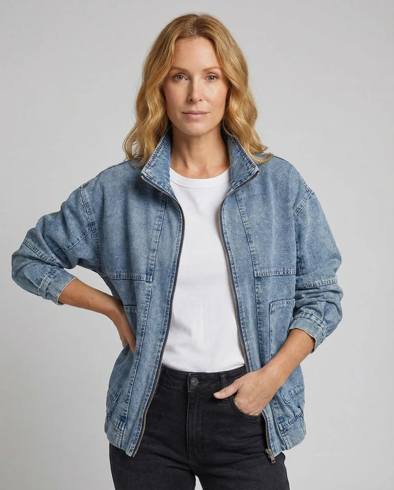 Damen Workwear-Denim-Blouson Reißverschluss