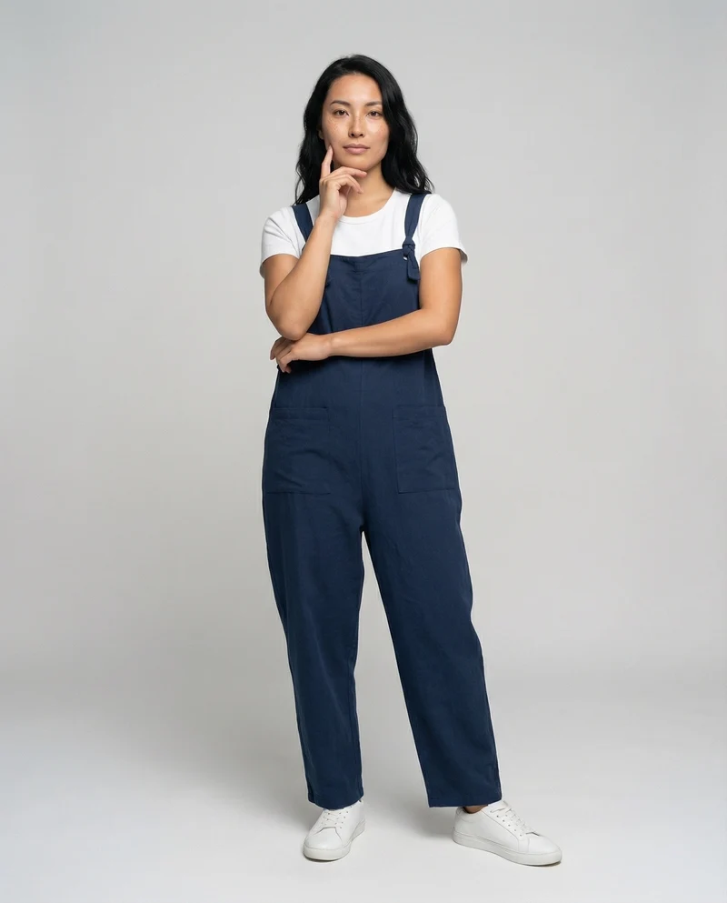 Damen Lockere Aufgesetzte Taschen Denim Latzhose