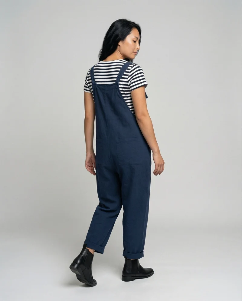 Damen Lockere Aufgesetzte Taschen Denim Latzhose