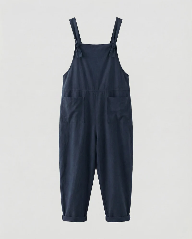 Damen Lockere Aufgesetzte Taschen Denim Latzhose