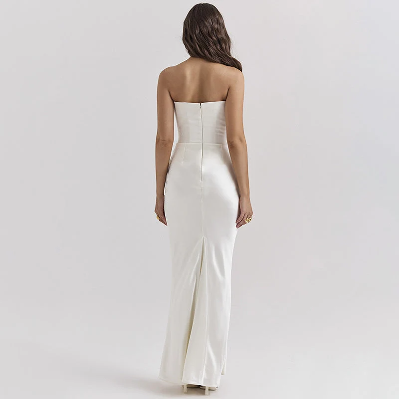 Damen Elegantes bodenlanges Kleid mit schimmerndem Taillenschnitt und gerafftem Rock