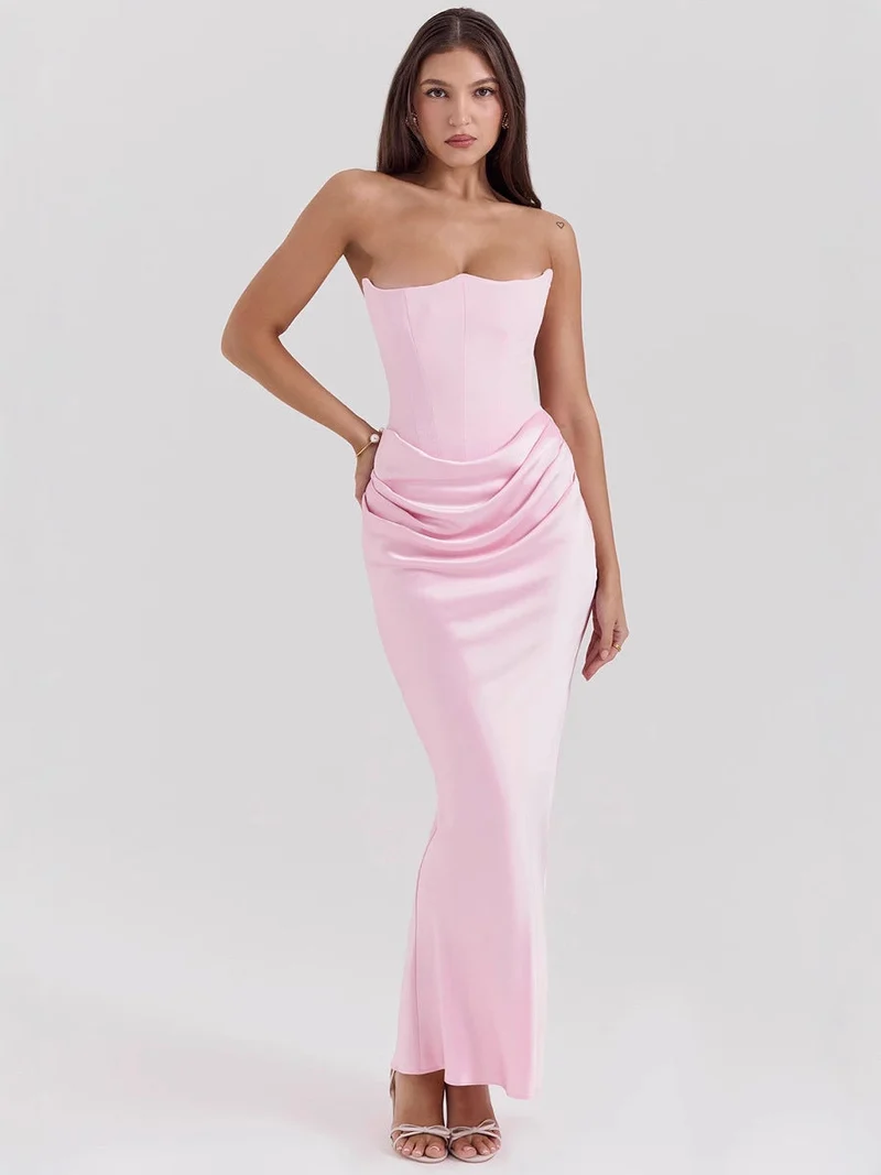 Damen Elegantes bodenlanges Kleid mit schimmerndem Taillenschnitt und gerafftem Rock