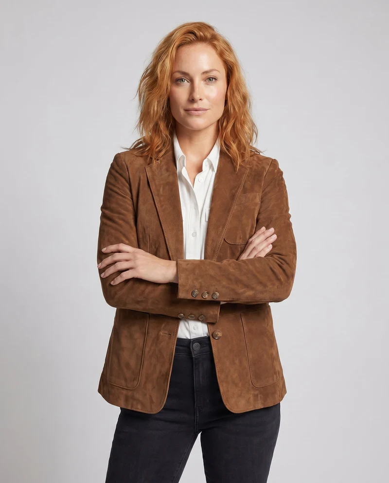 Damen Wildlederblazer mit eleganten Details und praktischen Taschen Arvani