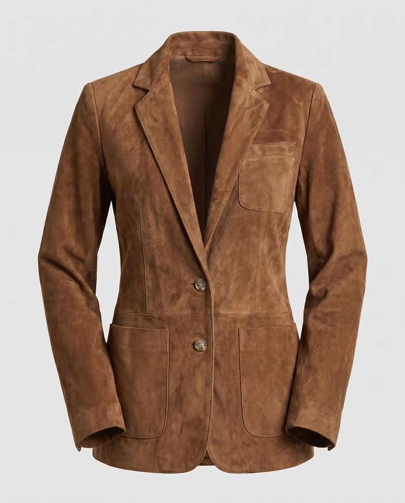 Damen Wildlederblazer mit eleganten Details und praktischen Taschen Arvani