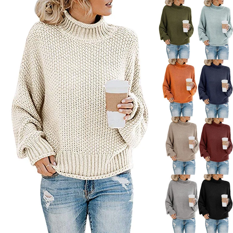 Damen Baumwoll-Strickpullover mit hohem Kragen