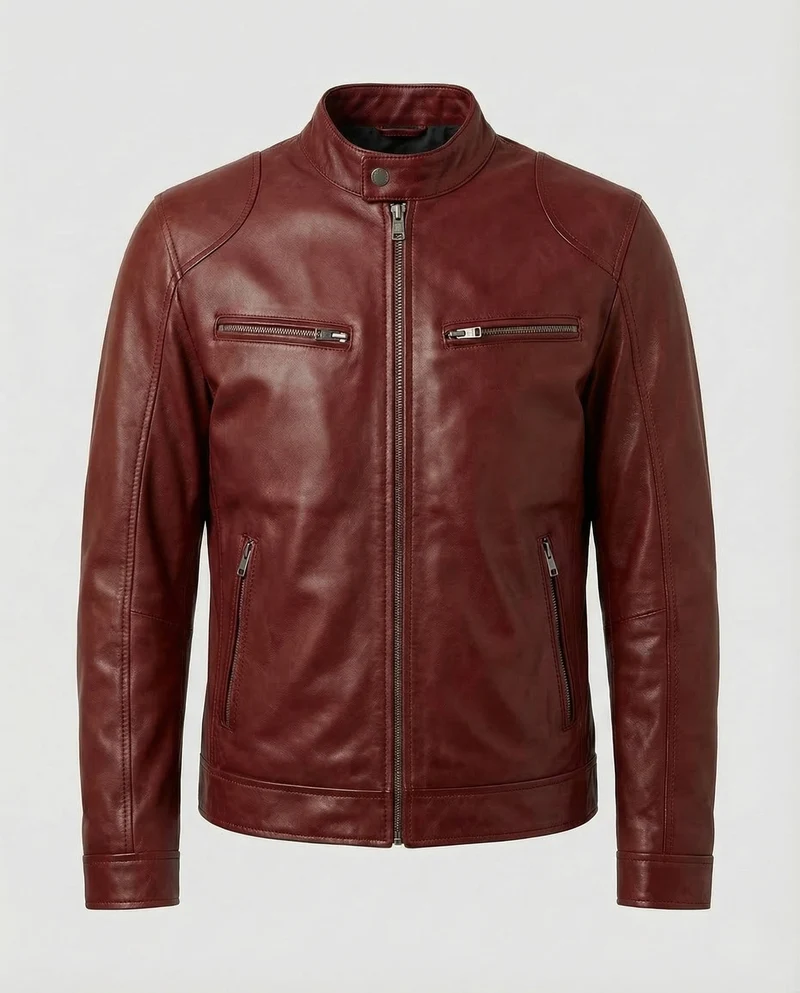 Herren Leder Bikerjacke Stehkragen