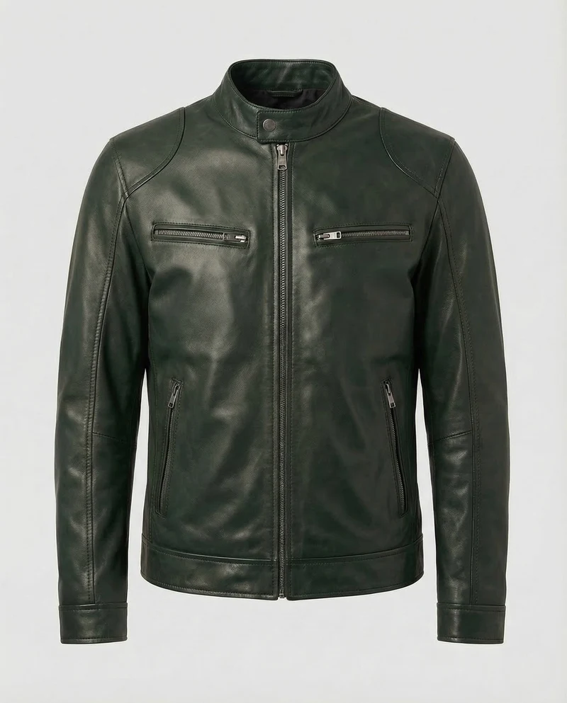 Herren Leder Bikerjacke Stehkragen