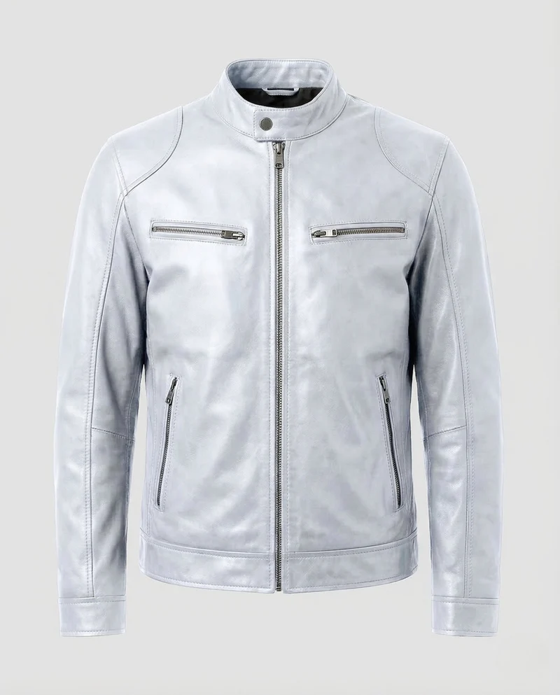 Herren Leder Bikerjacke Stehkragen
