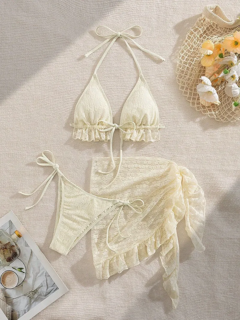 Damen Bikini-Set mit raffinierten Rüschendetails und elegantem Wickelrock