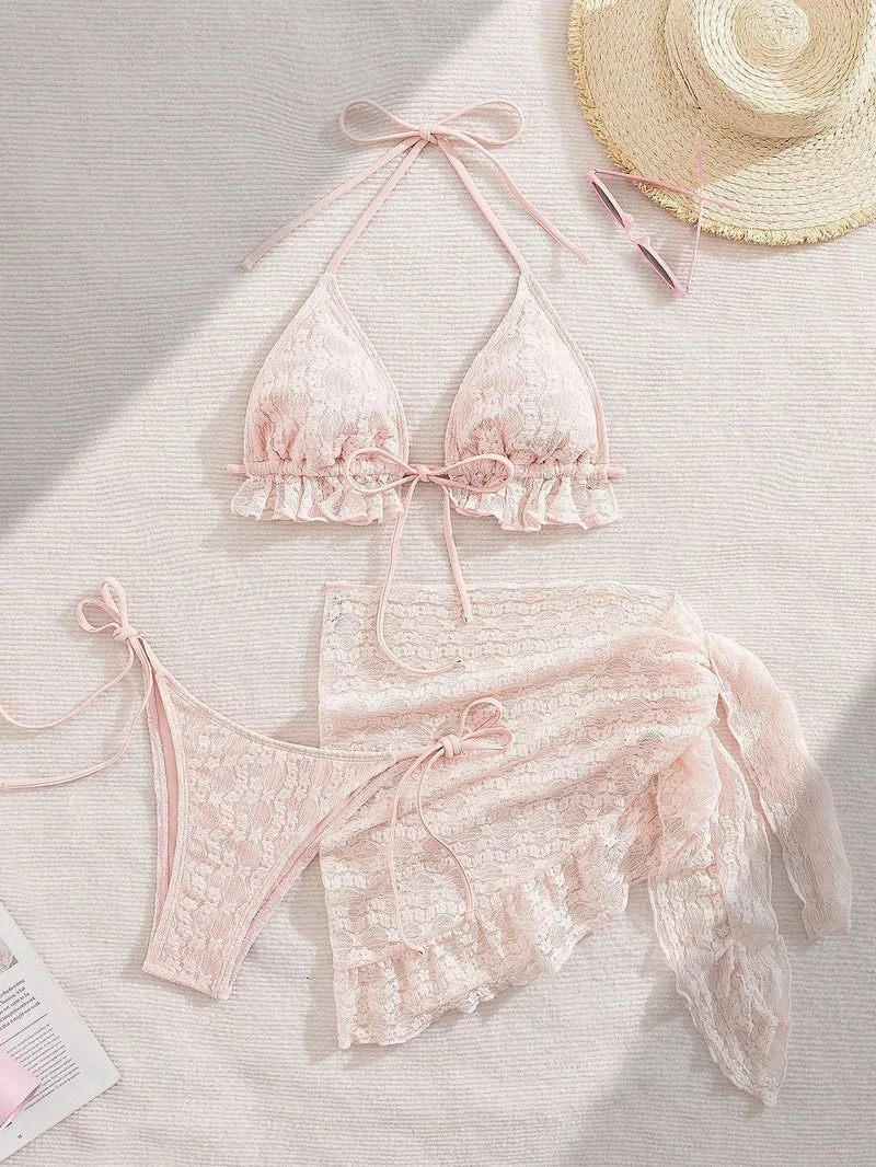 Damen Bikini-Set mit raffinierten Rüschendetails und elegantem Wickelrock