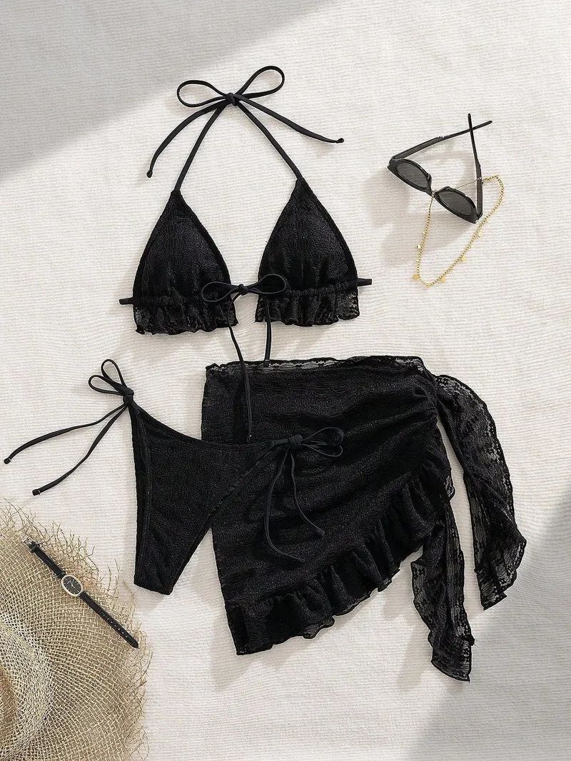 Damen Bikini-Set mit raffinierten Rüschendetails und elegantem Wickelrock