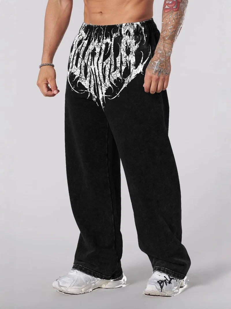 Herren nan weiche gewaschene Jogginghose mit weitem Schnitt und elastischem Bund