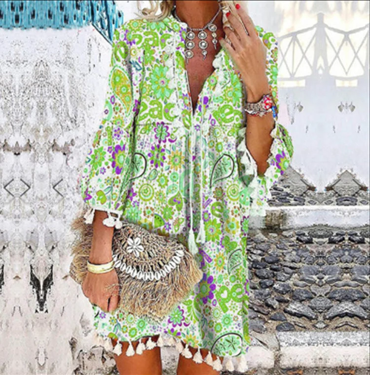 Damen Tunika-Kleid mit kreativem Print und Taschendetails