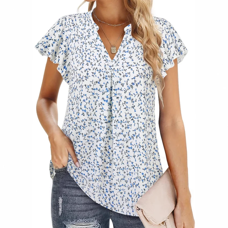 Damen Bluse mit floralem Muster und Rüschenärmeln
