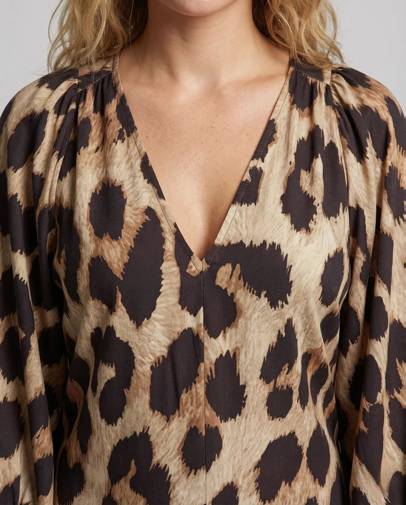 Damen Kaftan Midikleid Leopardenmuster