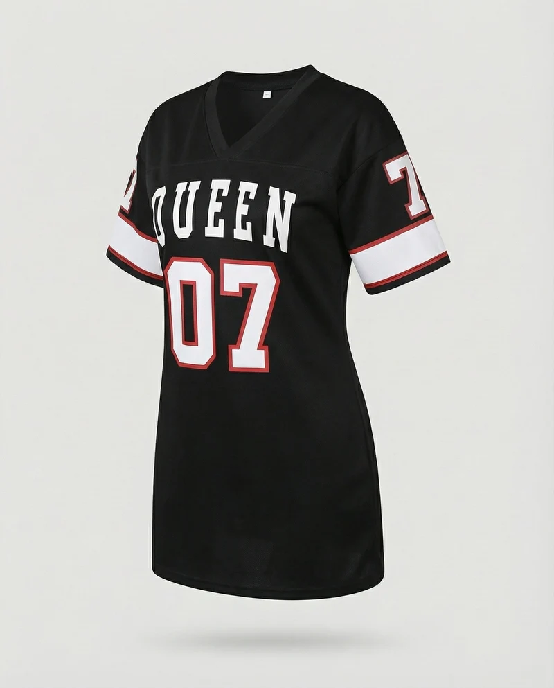 Damen Jersey-T-Shirtkleid Sportiv V-Ausschnitt