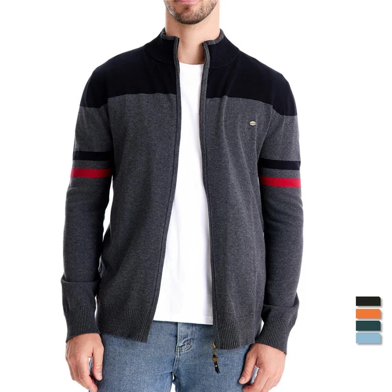 Herren sportliche Strickjacke mit hohem Kragen und Reißverschluss