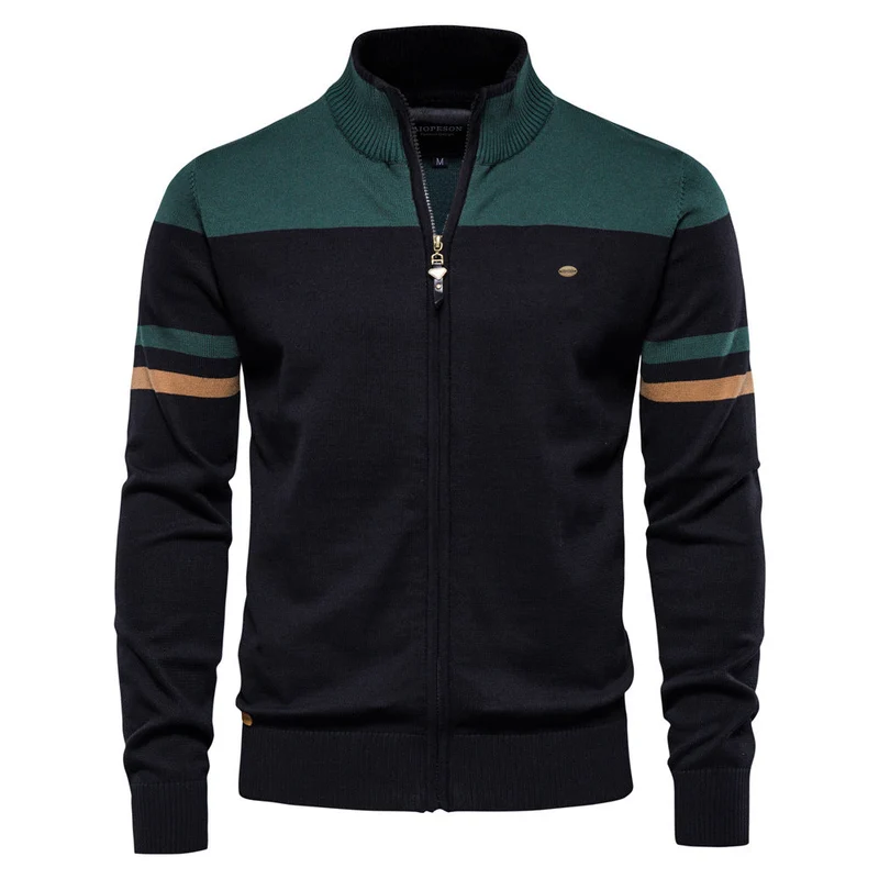 Herren sportliche Strickjacke mit hohem Kragen und Reißverschluss