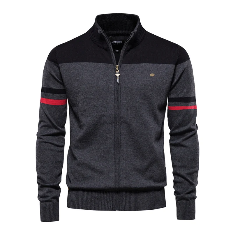 Herren sportliche Strickjacke mit hohem Kragen und Reißverschluss