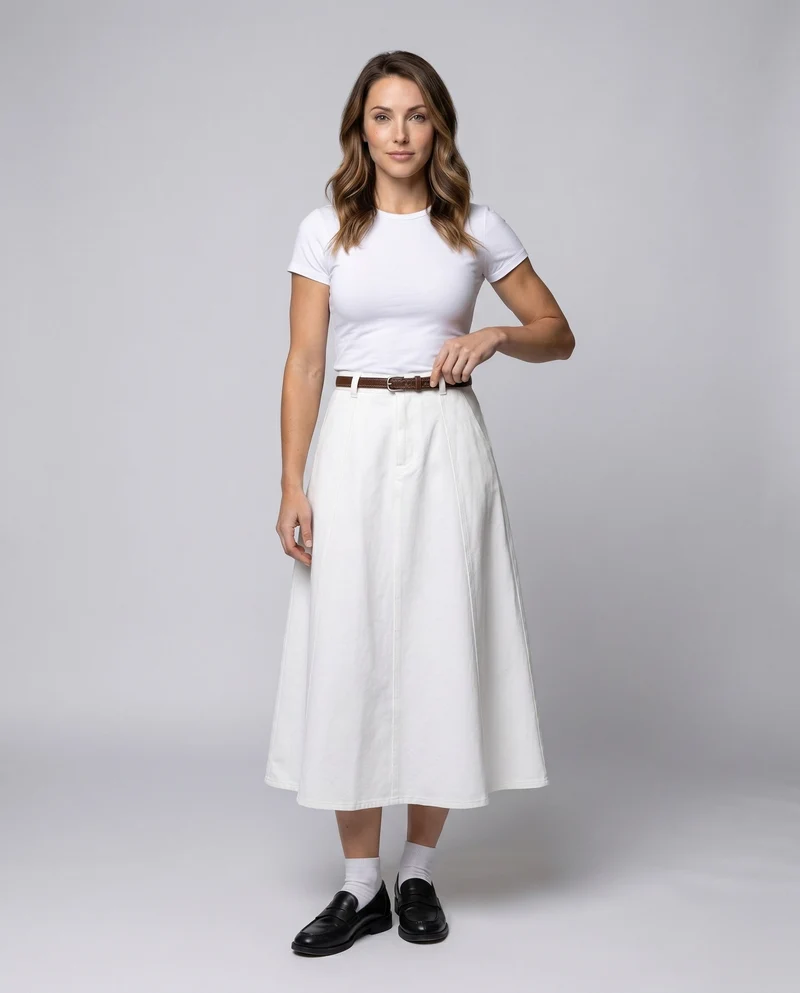 Damen Eleganter knielanger Rock mit praktischem Taillengürtel