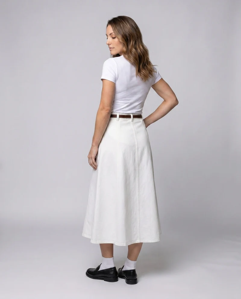 Damen Eleganter knielanger Rock mit praktischem Taillengürtel